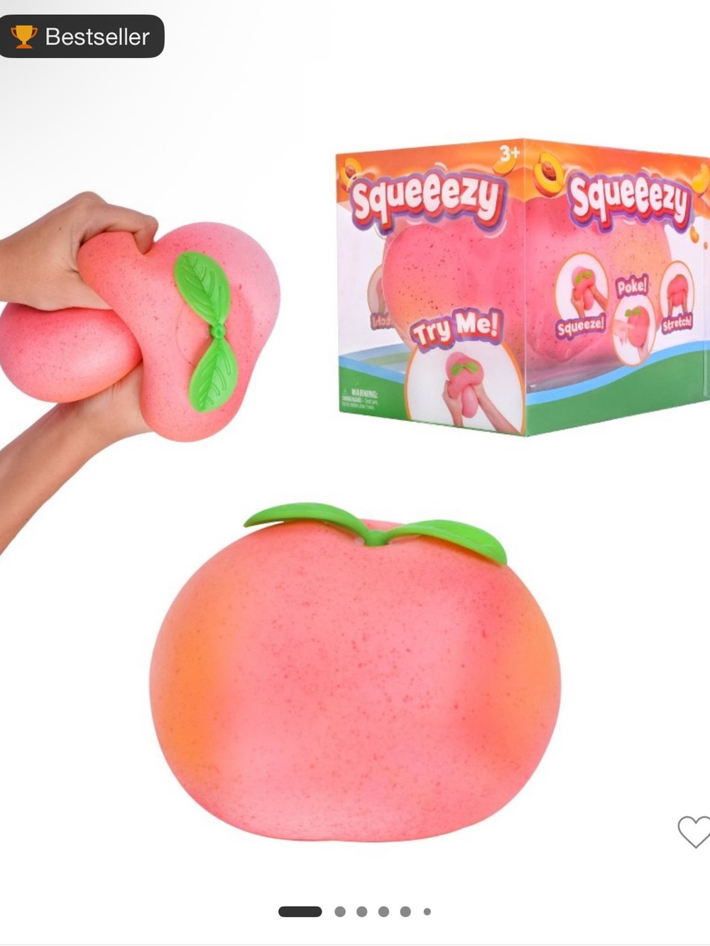 JUMBO Peach Squeeezy Squishy Stress Toy with Green Leaves
